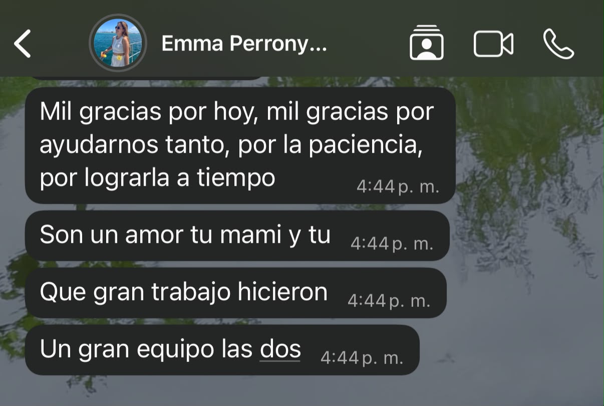 Reseña real de clienta agradeciendo el servicio